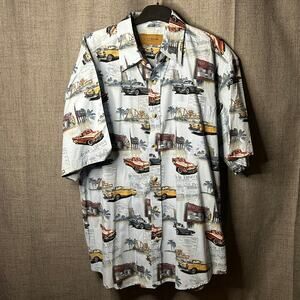 Clearwater Outfitters Shirt Men's Medium Hawaiian Classic Cars/drive-in Sz. Lg